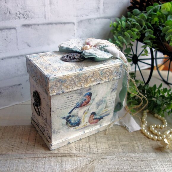 Shabby Chic Storage Box Romantic Keepsake Box Handmade Fancy Dresser Box Caddy - Picture 9 of 11